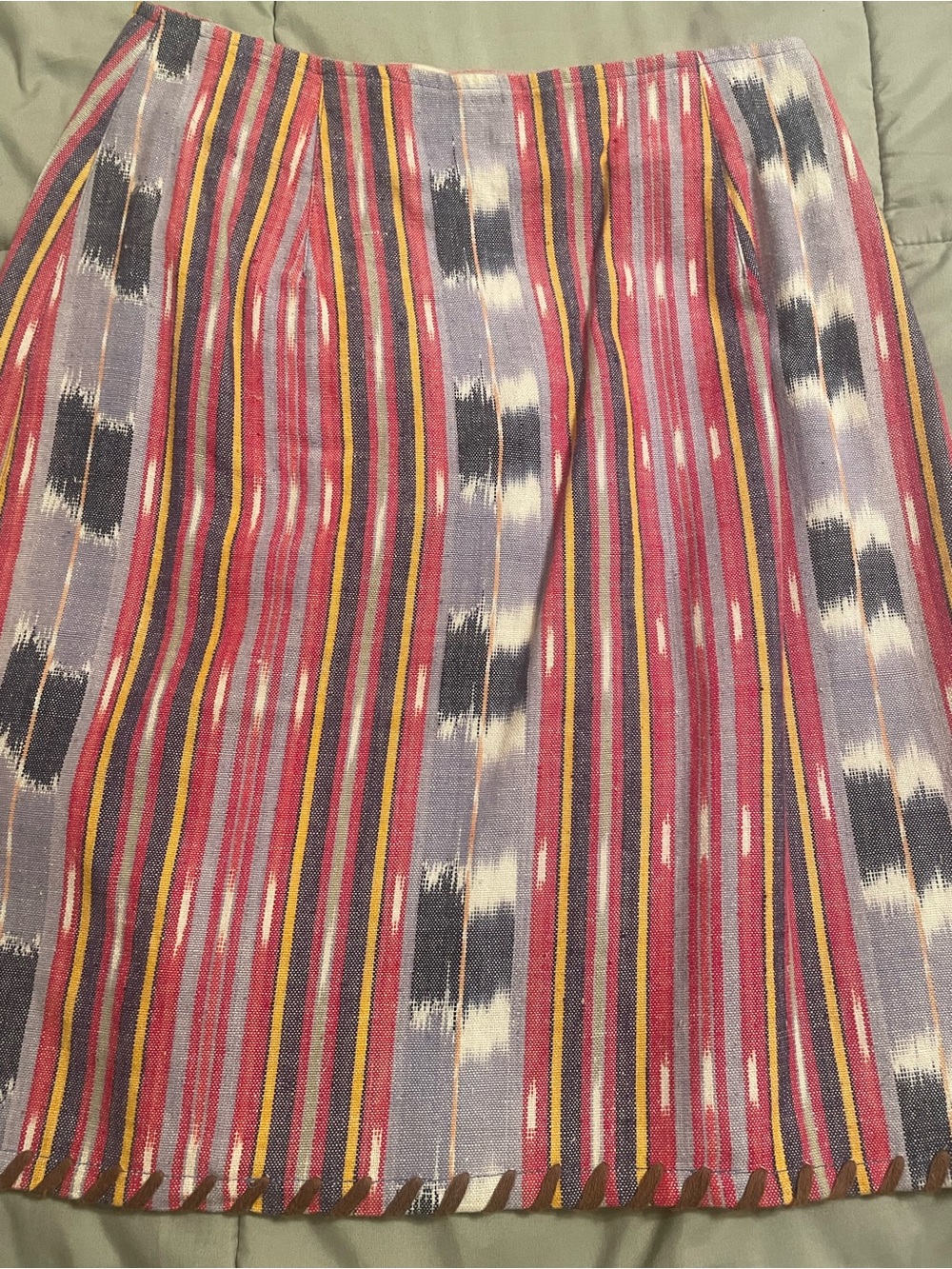 Striped A-Line Midi Skirt in Pink & Blue with Yellow Accents